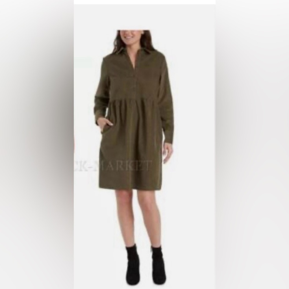 Nine West Long Sleeve Olive Dress